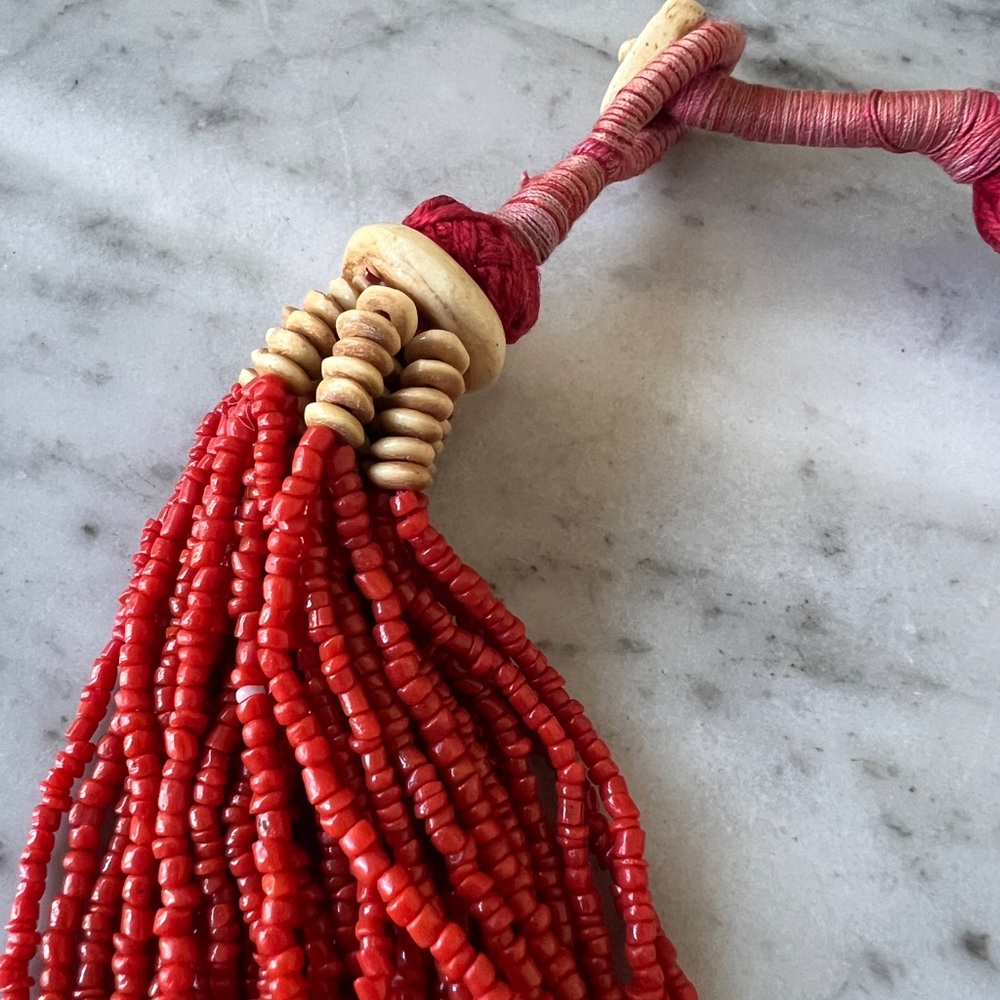 Red coral bead statement necklace